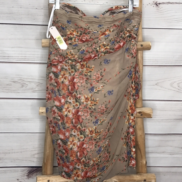 GB Floral Tan Strapless Dress NWT Large - Picture 3 of 5